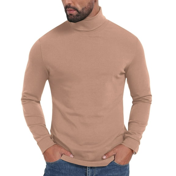 qelini Mens Turtleneck Long Sleeve Shirts Stretch Pullover Basic Tee Solid Lightweight Winter Warm Blouses