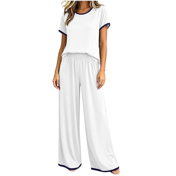 qelini Modal Pajama Set Women 2 Piece Plus Size Short Sleeve Top & Relaxed Fit Pants 2 Piece Sleepwear with Soft Comfort Solid Color Loungewear
