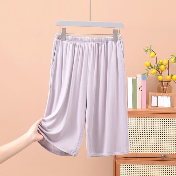 qelini Modal Pajama Shorts Big and Tall Sleepwear Loose Fit Drawstring with Pockets Solid Color Homewear