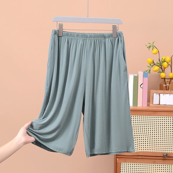 qelini Modal Pajama Shorts Big and Tall Sleepwear Loose Fit Drawstring with Pockets Solid Color Homewear