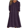 thumbnail image 1 of qelini Nightgowns for Women Fleece Long Sleeve Solid Crewneck Dress Oversized Warm Loungewear with Pockets, 1 of 5