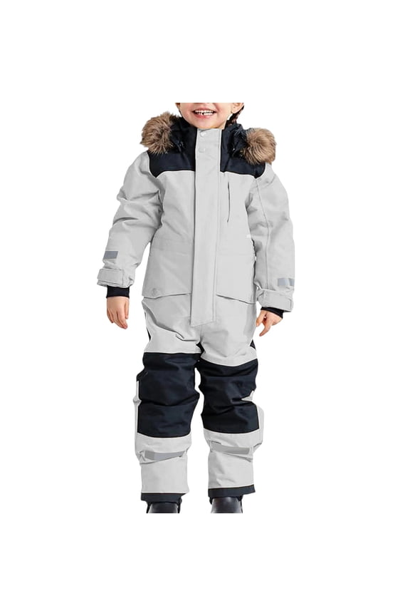 One Piece Snowsuit Toddler Waterproof Windproof Ski Suits Warm Insulated Hooded Outdoor Overalls Winter Outfits