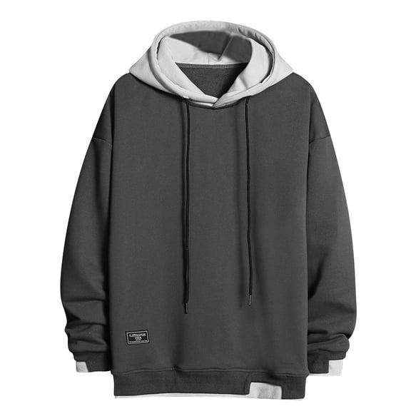 qelini Oversized Hoodies for Men Long Sleeve Pullover Solid Drawstring Hooded Sweatshirts Trendy Casual Tops