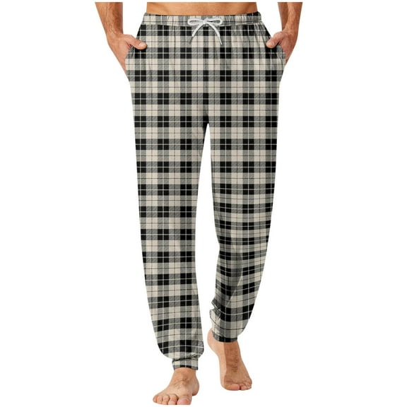 qelini Pajama Pants for Men Graphic Elastic Waist Pants Plaid Drawstring Loungewear Pants Soft Cozy PJs Bottoms with Pockets