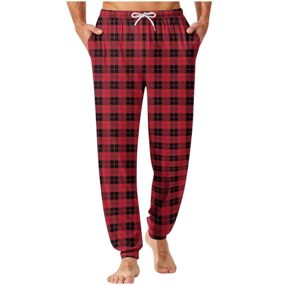 qelini Pajama Pants for Men Graphic Elastic Waist Pants Plaid Drawstring Loungewear Pants Soft Cozy PJs Bottoms with Pockets