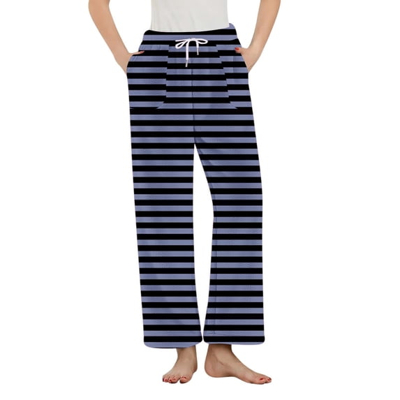 qelini Pajama Pants for Women Elastic Waist Pants Striped Drawstring Loungewear Pants Fuzzy Warm PJs Bottoms