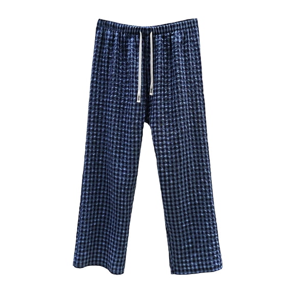 qelini Plaid Lounge Pants for Men Big and Tall Elastic Waist Long Pants Print Sleep Bottoms with Pockets for Daily Wear