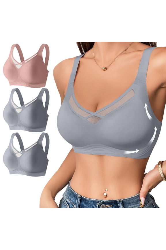 Plus Size Jelly Bra with Padding 3 Pack Thin Strap Breathable Bralettes Side Support Racerback Push Up Daily Wear