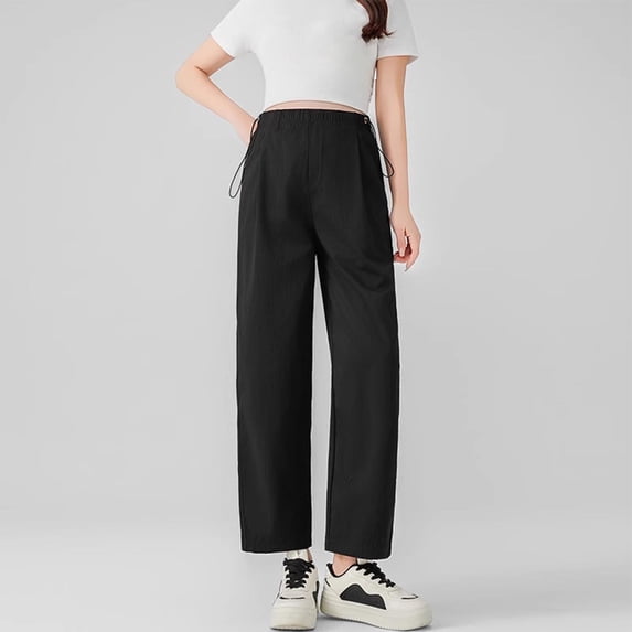 qelini Plus Size Maternity Pants Wide Leg for Women High Waist Belly Support Pants Pockets Elastic Full Length Pants