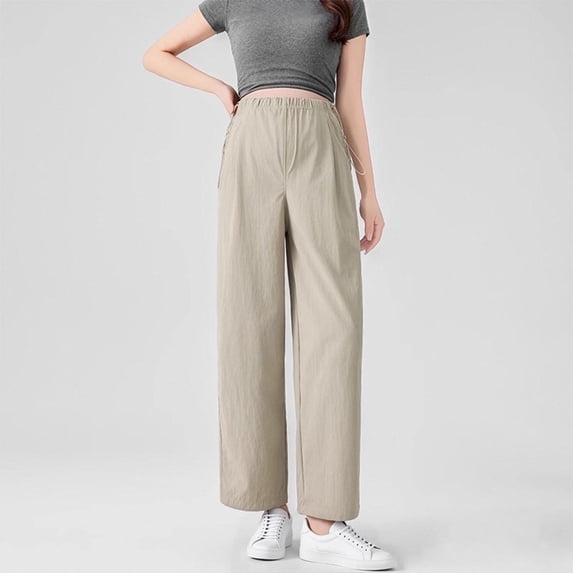 qelini Plus Size Maternity Pants Wide Leg for Women High Waist Belly Support Pants Pockets Elastic Full Length Pants
