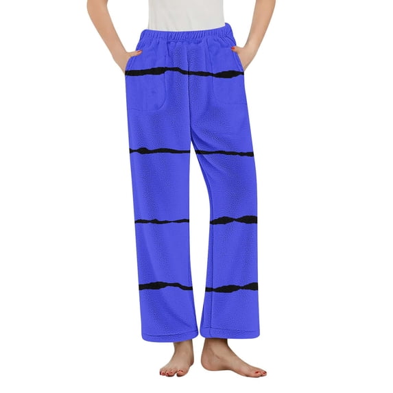 qelini Plus Size Pajama Pants for Women Elastic Waist Pants Striped Loungewear Pants Warm PJs Bottoms with Pockets