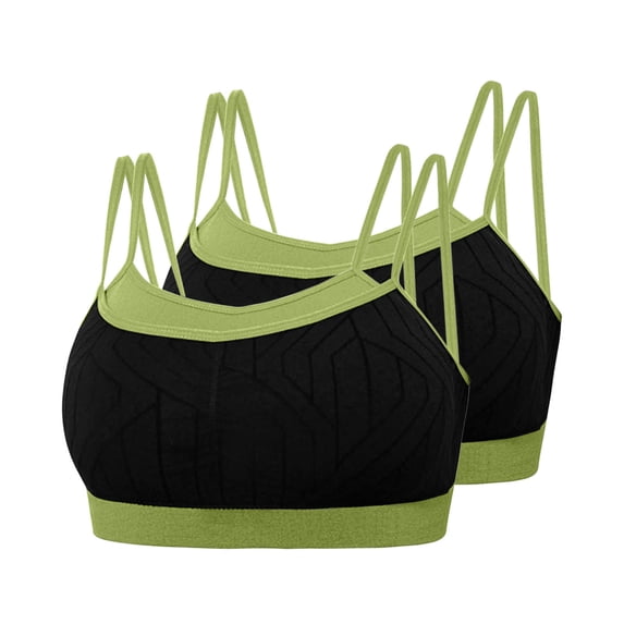 qelini Plus Size Sports Bra for Women 2 Pack Thin Strap Breathable Bralettes Side Support Everyday Tshirt Bra