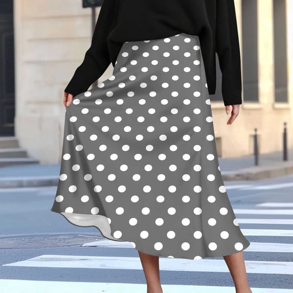 qelini Polka Dot Midi Skirt for Women High Waist Mid-Length Skirt Wrap Skirt Color Block Lounge Wear