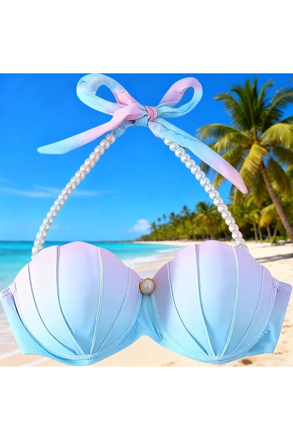 Push up Bikini Top for Women Shell Beaded Chain Swimsuit Print Bathing Suit Summer Swimwear