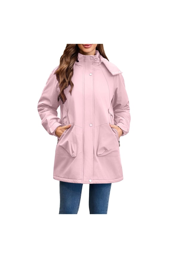 Rain Jackets for Women with Hoods Hooded Pocket Winter Coats Buttons Zip Up Fashionable Casual Coats Hiking Mountain Ski Outdoor Sports Jacket Pink M