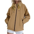 thumbnail image 1 of qelini Rain Jackets for Women Lightweight Drawstring Hooded Pocket Winter Coats Zip Up Fashionable Coats Hiking Mountain Ski Outdoor Sports Jacket Coffee XXXL, 1 of 7