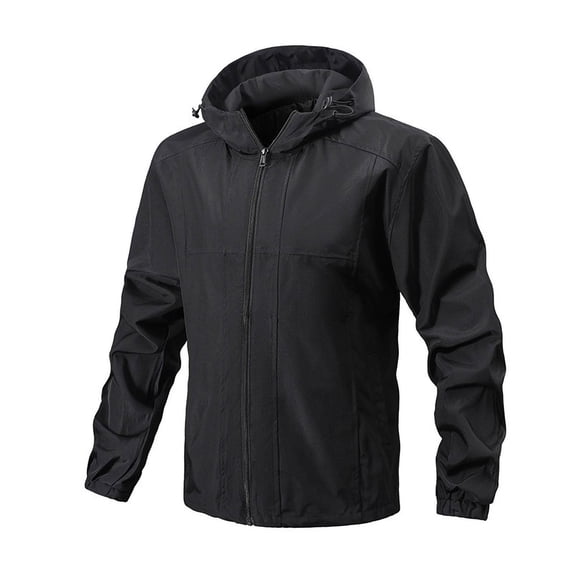 qelini Raincoat for Men Lightweight Drawstring Zip Up Winter Coats with Pocket Solid Color Warm Fashionable Casual Windbreaker for Outdoor Hiking Cycling Running Black XL