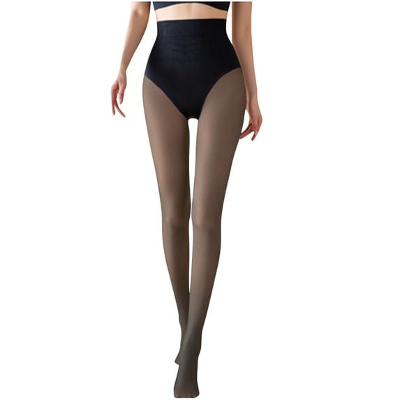 qelini Sheer Tights for Women High Waisted Fake Translucent Warm Pantyhose Stretch Winter Thermal Leggings