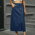 thumbnail image 1 of qelini Skirts for Women Mid-Length Skirt Right Front Slit High Waist Straight Skirt Demin Look Solid Summer Skirt, 1 of 7