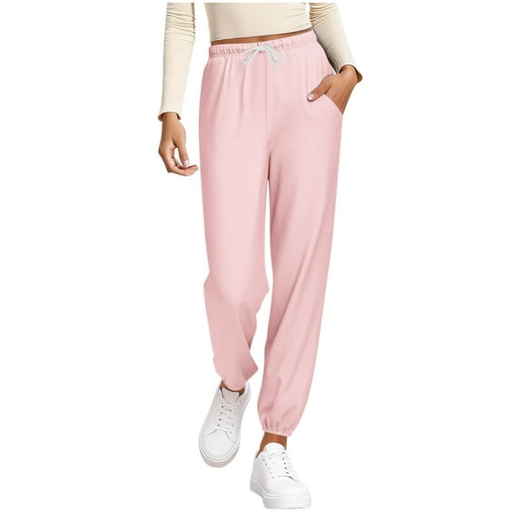 qelini Sleep Joggers for Women Elastic Waist Pants Solid Drawstring Loungewear Pants Winter PJs Bottoms with Pockets