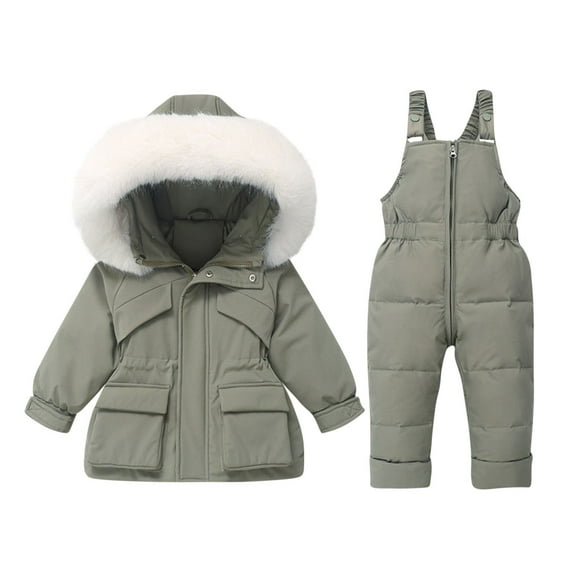qelini Snow Suits for Toddlers Waterproof Windproof Ski Suits Warm Insulated Hooded Outdoor Overalls Winter Thermal Outfits