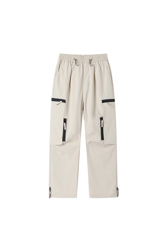 Straight Leg Cargo Pants for Men Big and Tall Long Pants Solid Color Water Resistant Multi Pocket Hiking Trousers with High Waist