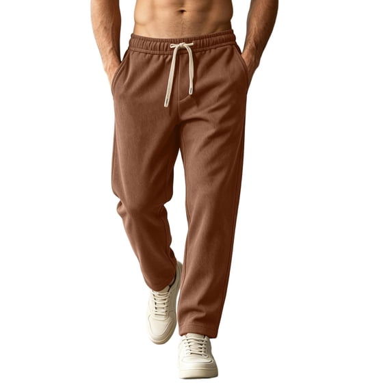 qelini Straight Leg Sweatpants Men Big and Tall with Pockets Drawstring Elastic Waist Long Pants Solid Color Lounge Trousers for Spring Fall Winter
