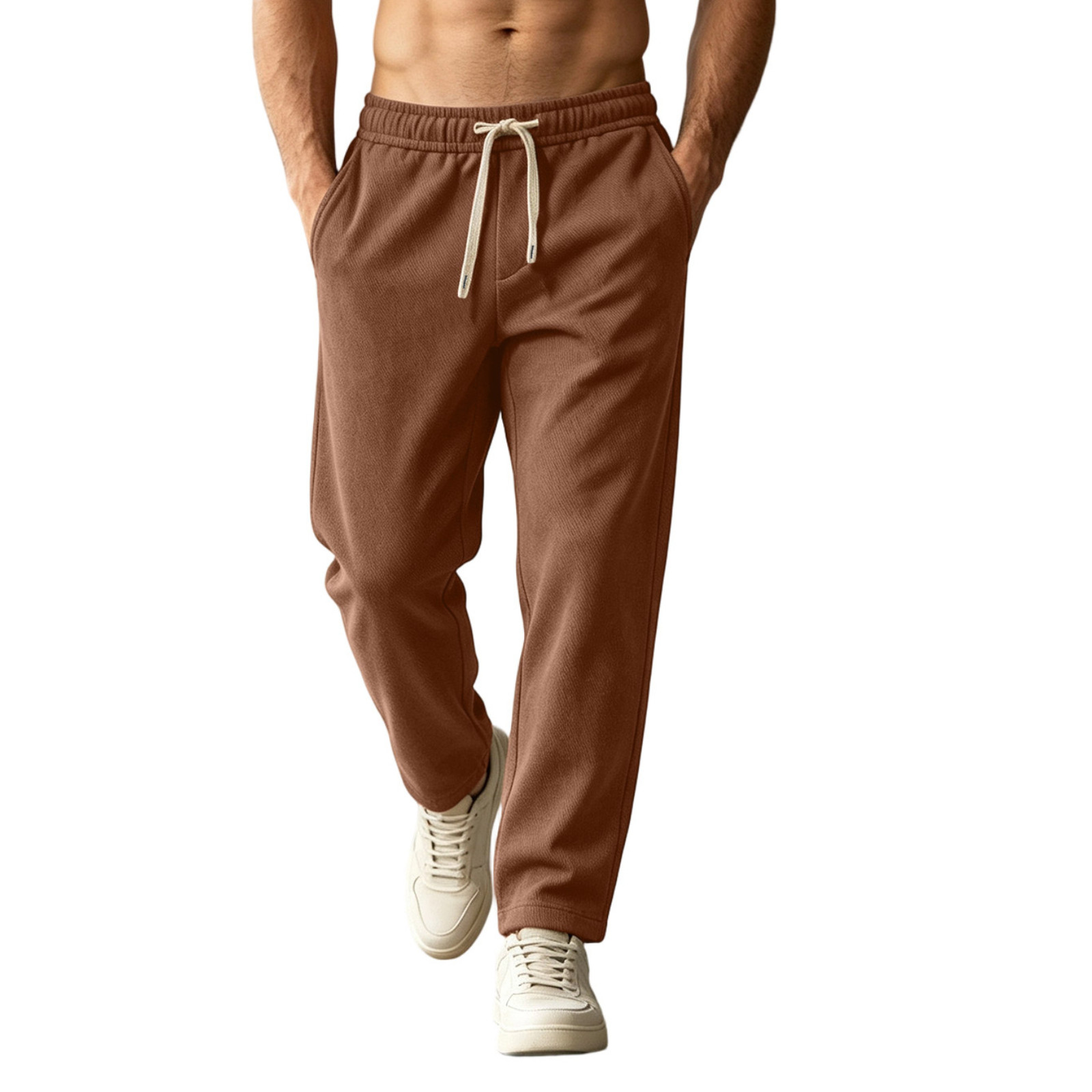 qelini Straight Leg Sweatpants Men Big and Tall with Pockets Drawstring Elastic Waist Long Pants Solid Color Lounge Trousers for Spring Fall Winter