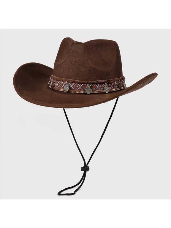 Straw Cowboy Hats for Men Women Wide Brim Cowboy Fedora with Adjustable Strap for Hiking Beach Solid Color Hat for Summer Beach Vocation