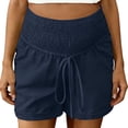 thumbnail image 1 of qelini Stretch Maternity Shorts Plus Size High Rise Smocked Soft Imitation Linen Cotton Belly Support Pants, 1 of 9