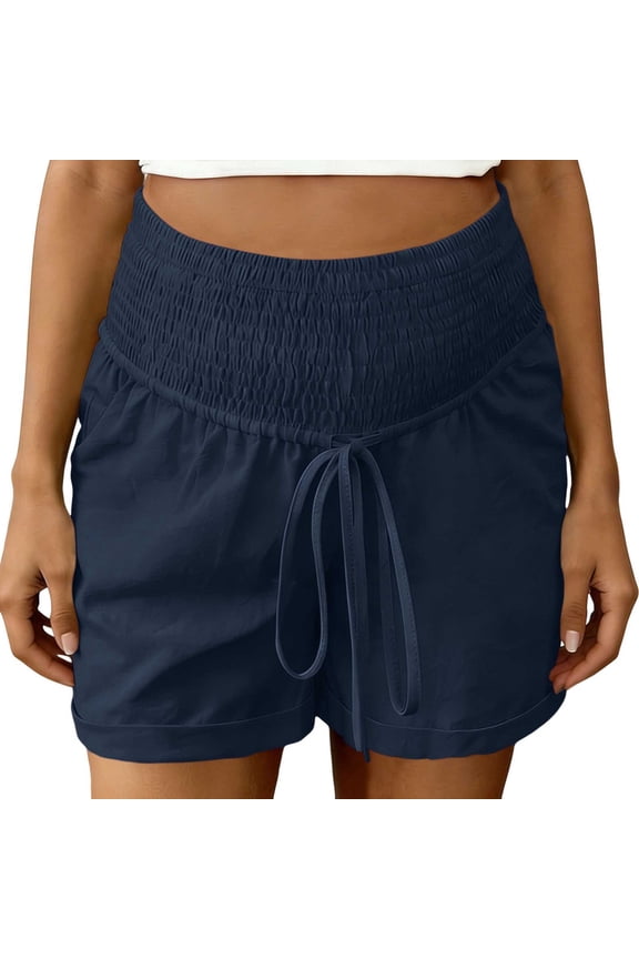 Stretch Maternity Shorts Plus Size High Rise Smocked Soft Imitation Linen Cotton Belly Support Pants
