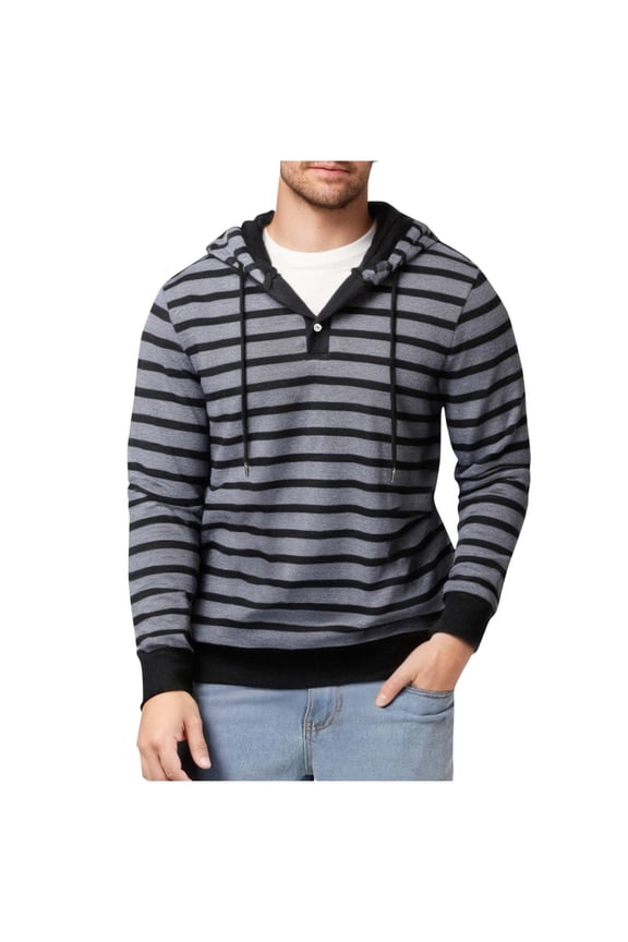 Striped Hoodie Mens Long Sleeve Pullover Drawstring Hooded Button Down Sweatshirts Casual Workout Tops