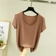 thumbnail image 1 of qelini Summer T-shirts for Women Plus Size School Season Solid Color Short Sleeved Round Neck Quick Drying Loose Casual Daily Wearing Basic Tops Juniors Comfortable 1Pack Khaki XL, 1 of 1