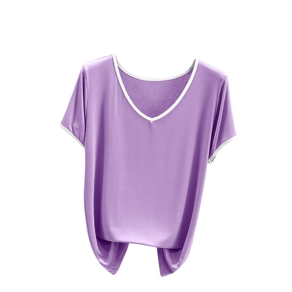 qelini Summer T-shirts for Women Plus Size Solid Color Short Sleeve Round Neck Loose Casual Daily Wearing Basic Tops Juniors Comfortable 1Pack Purple 2XL