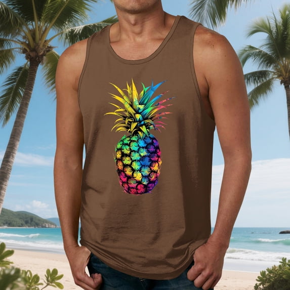qelini Summer Tank Tops for Men Big and Tall Vest Top Crew Neck Sleeveless Vest Pineapple Print Cloths
