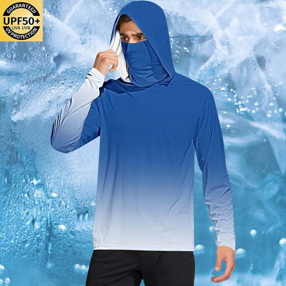 qelini Sun Protection Shirts with Hoodies and Masks UV Protection Quick Dry Lightweight Outdoor Work Breathable Printing Thumbhole Shirts for Running Outdoor Hiking