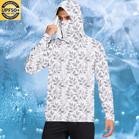 qelini Sun Protection Shirts with Hoodies and Masks UV Protection Quick Dry Lightweight Outdoor Work Breathable Printing Thumbhole Shirts for Running Outdoor Hiking