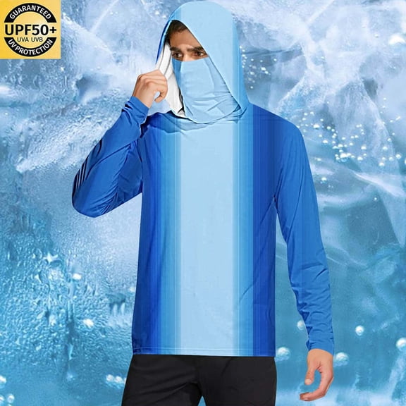 qelini Sun Protection Shirts with Hoodies and Masks UV Protection Quick Dry Lightweight Outdoor Work Breathable Printing Thumbhole Shirts for Running Outdoor Hiking
