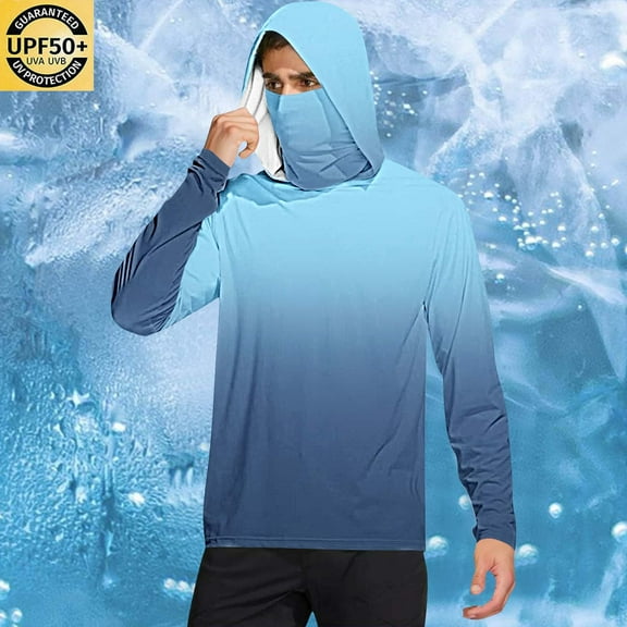 qelini Sun Protection Shirts with Hoodies and Masks UV Protection Quick Dry Lightweight Outdoor Work Breathable Printing Thumbhole Shirts for Running Outdoor Hiking