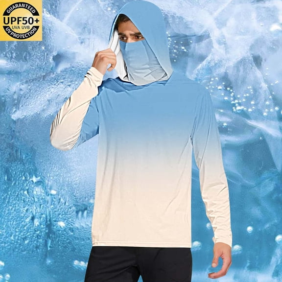 qelini Sun Protection Shirts with Hoodies and Masks UV Protection Quick Dry Lightweight Outdoor Work Breathable Printing Thumbhole Shirts for Running Outdoor Hiking