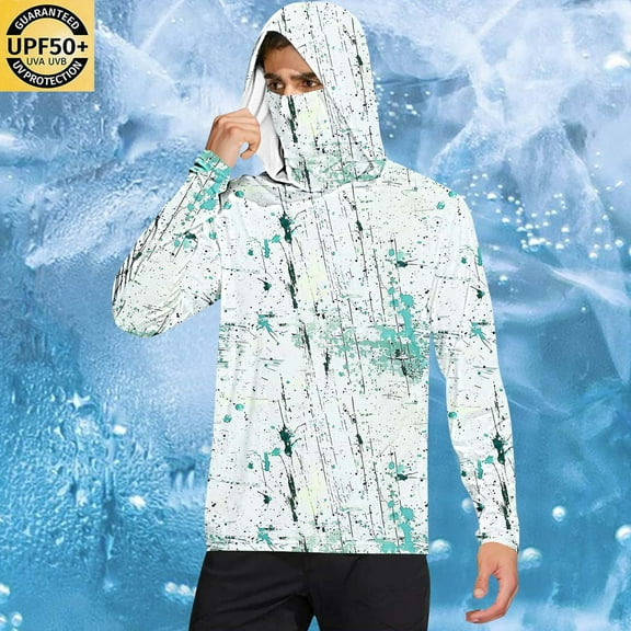 qelini Sun Protection Shirts with Hoodies and Masks UV Protection Quick Dry Lightweight Outdoor Work Breathable Printing Thumbhole Shirts for Running Outdoor Hiking