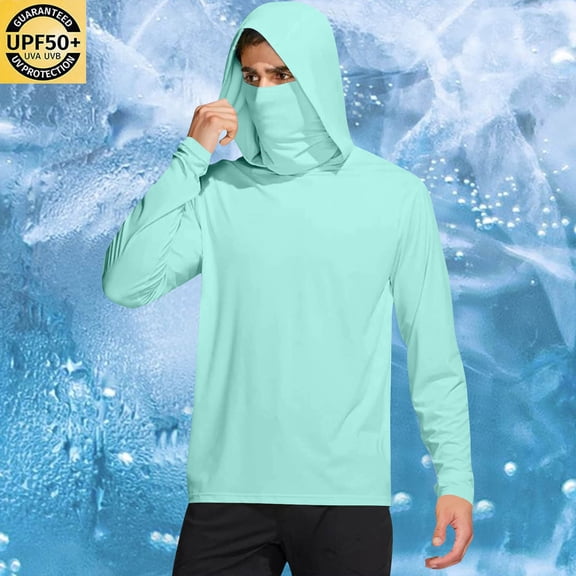qelini Sun Protection Shirts with Hoodies and Masks UV Protection Quick Dry Lightweight Outdoor Work Breathable Thumbhole Shirts for Running Outdoor Hiking