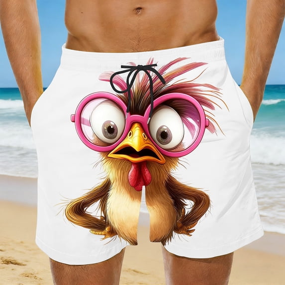qelini Swim Trunks for Men Big and Tall Running Shorts Drawstring Waist Print Shorts Swimwear Bottoms