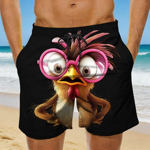 qelini Swim Trunks for Men Big and Tall Running Shorts Drawstring Waist Print Shorts Swimwear Bottoms