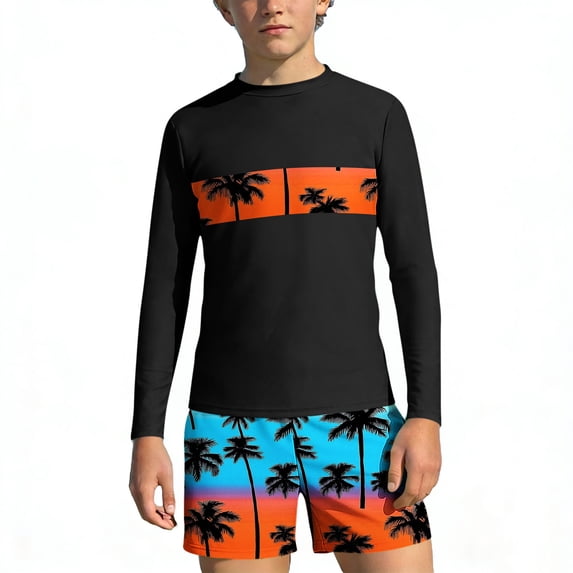 qelini Swimsuit Sets for Kids Plus Size Long Sleeves Bathing Swimsuits Print Swimwear Summer Vocation