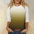 thumbnail image 1 of qelini T-shirts for Women with Round Neck School Season Solid Color 3/4 Sleeved Gradient Printed Loose Casual Daily Wearing Basic Tops Juniors Summer Comfortable 1Pack Gold XL, 1 of 5