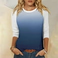 thumbnail image 1 of qelini T-shirts for Women with Round Neck School Season Solid Color 3/4 Sleeved Gradient Printed Loose Casual Daily Wearing Basic Tops Juniors Summer Comfortable 1Pack Blue 2XL, 1 of 5