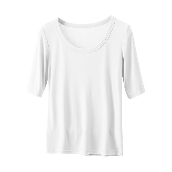 qelini T-shirts for Women with Round Neck School Season Solid Color Short Sleeve Loose Casual Daily Wearing Basic Tops Juniors Summer Comfortable 1Pack White L