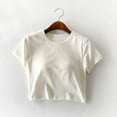 thumbnail image 1 of qelini T-shirts for Women with Round Neck School Season Solid Color Short Sleeved Exposed Navel Chest Pad Integrated Loose Casual Daily Wearing Basic Tops Juniors Summer Comfortable 1Pack White XL, 1 of 3