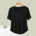 thumbnail image 1 of qelini T-shirts for Women with Round Neck School Season Solid Color Short Sleeved Loose Casual Daily Wearing Basic Tops Juniors Summer Comfortable 1Pack Black XL, 1 of 5